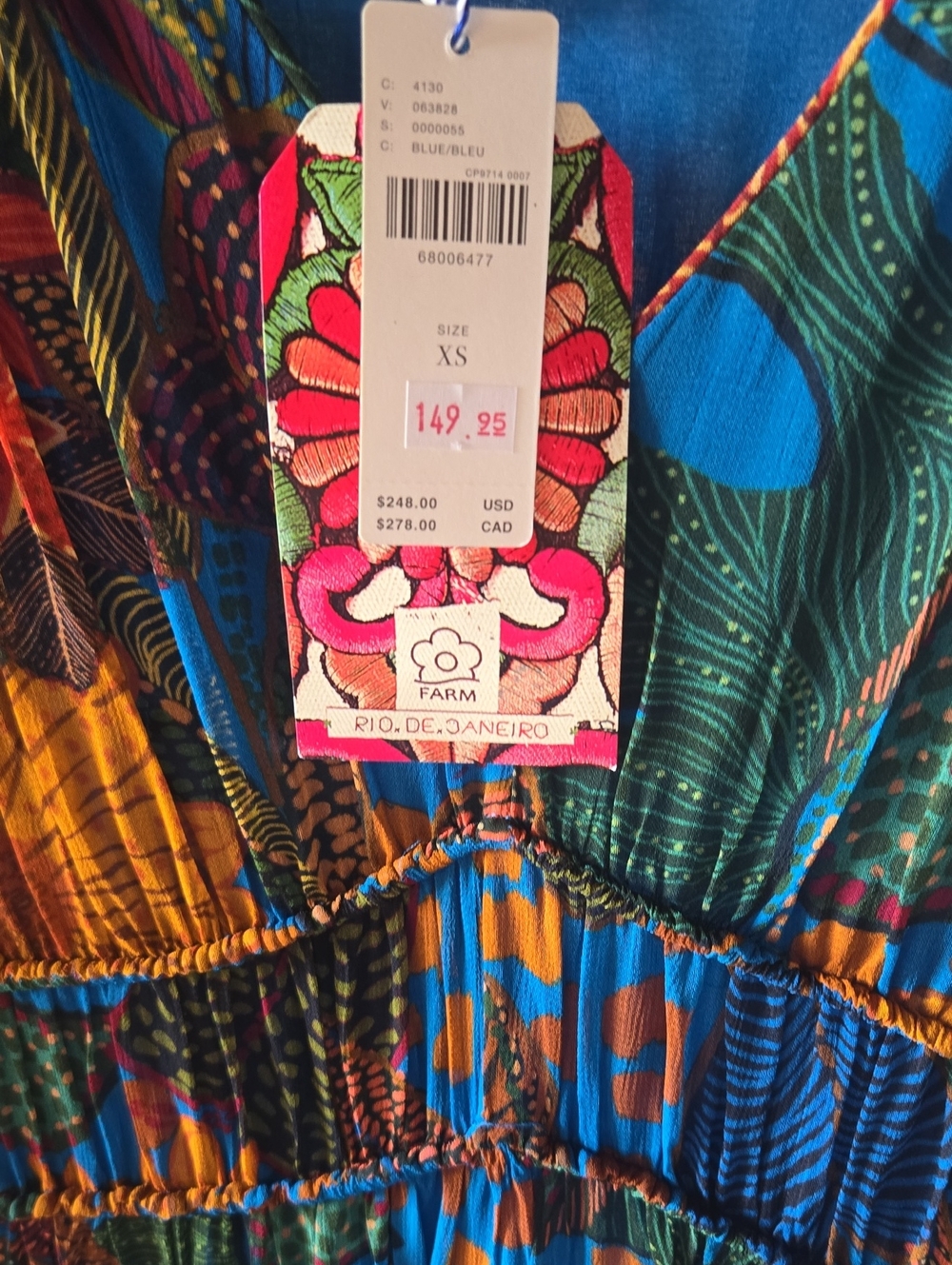New, ANTROPOLOGUE, Farm RIO. XS. Bohemian Floral Maxi Dress - Blue & Orange - Picture 6 of 9